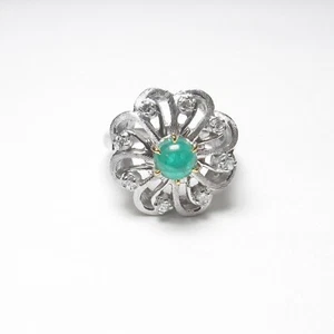 Estate 14K White And Yellow Gold 0.35 Ct Natural Green Emerald Diamond Halo Ring - Picture 1 of 4