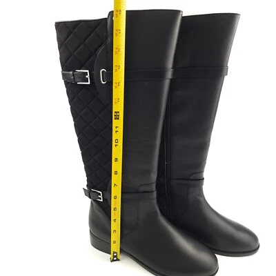 Isaac Mizrahi Live Wide Calf Quilted Leather Riding Boots 9 Wide - Image 1 of 4