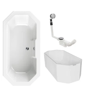 Achteck-Badewanne Komplettset 180 x 90 cm Wannenträger Ablaufgarnitur Duowanne - Bild 1 von 10
