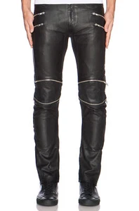 Pantalones de motociclista de cuero para hombre estilo cremallera piel de cordero - Imagen 1 de 5