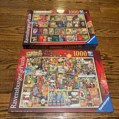NEW Ravensburger 1000 Pc Puzzles THE CHRISTMAS LIBRARY & The Christmas Cupboard - Image 1 of 4