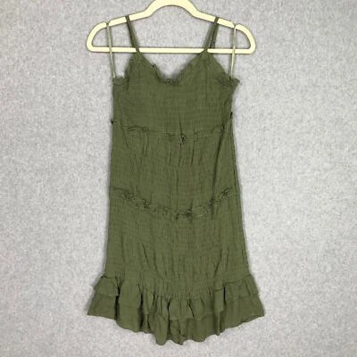 Jessica Simpson Dress Womens Medium Green Smocked Ruffle Tiered Cottage Skater - image 1 of 4