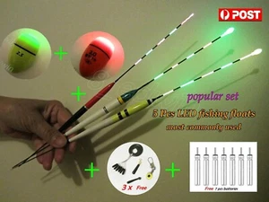 5 pcs Most commonly Led Night Fishing Floats + Batteries & more, Vic Local store
