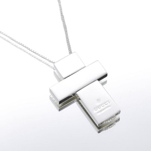 Collana Gucci Marchio Croce Ciondolo Lungo Catena Veneziana Argento Ag925 Donna