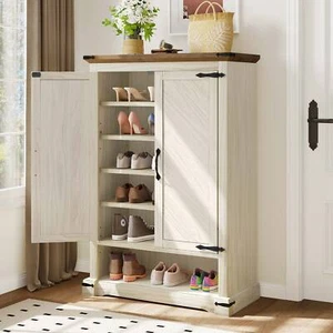 Shoe Cabinet 6-Tier Wooden Shoe Rack Storage with Adjustable Shelves for Hallway - Picture 1 of 10