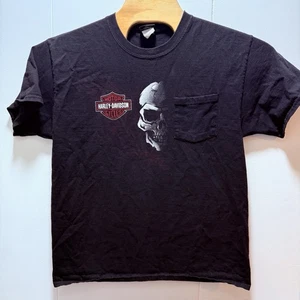 Harley Davidson Shirt Men’s Size Large Black Pocket Tee Skull Great Lakes MI - Picture 1 of 6