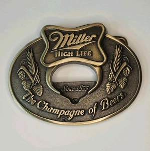 Vintage Miller High Life Beer Belt Buckle w/Built-in Bottle Opener - Solid Brass - Picture 1 of 8