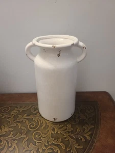 Lerman weiß Crackle Keramik Bauernhaus Krug Distressed Zweigriff Krug Dekor - Bild 1 von 6