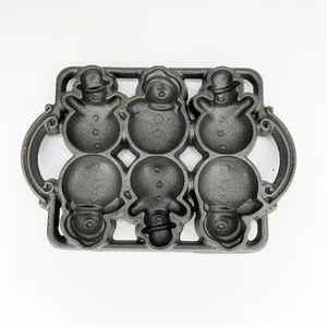 Vintage John Wright Cast Iron Snowman Baking Pan  - Picture 1 of 8