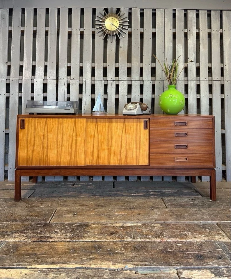Remploy Teak & Walnut Sideboard Media Record Cabinet Vintage Retro Mid Century - Image 1 of 4