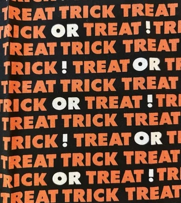 TRICK OR TREAT Halloween Fabric Orange White Block Letters 18 x 44” - Image 1 of 2