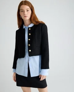 NWT J Crew size 10 black maritime tweed Louisa cropped lady jacket BJ987 - Picture 1 of 8
