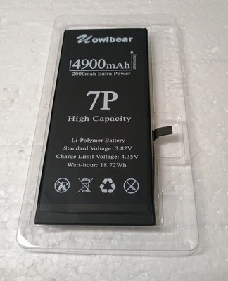 Batería Li-polímero Uowlbear 4900mAh 7P Alta Capacidad 18.72Wh 4.35V Para iPhone 7+ Foto 1 de 3