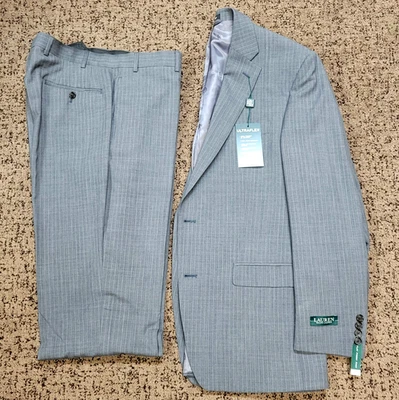 $650 Nuevo Traje LAUREN RALPH LAUREN Ultraflex Mezcla Lana Para Hombre 42 L Gris Rayas Foto 1 de 4