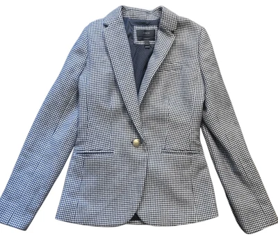 J. Crew Blazer女式0蓝色白色人字形坎贝尔适合羊毛单扣 — 第 1/4 张图片