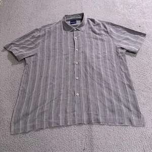 Tommy Bahama Shirt Mens 3XL Gray Striped Short Sleeve Button Up Silk Camp - Picture 1 of 8