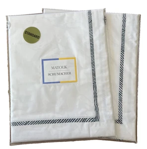Matouk Schumacher~Burnett Border~520 TC~Percale~2 Standard SHAMS~White/Navy~NWT - Picture 1 of 7