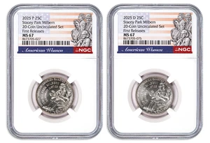 2025 P & D Stacey Park Milbern Quarter Set from 20-Coin Unc Mint Set NGC MS67 FR - Picture 1 of 2