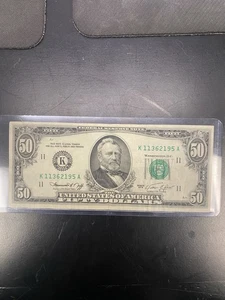 FEDERAL RESERVE NOTE 1974 $50 Fifty DOLLAR BiLL - Picture 1 of 4