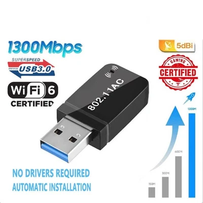 1300Mbps USB3.0 Wireless WiFi Adapter Dongle Dual Band 5G/2.4G Desktop Laptop - Image 1 of 4