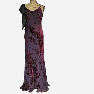 Whimsi 90s Y2K Monsoon Long Bias Cut Slip Style Devore Dress UK 12/14 (US 10) - Picture 1 of 8