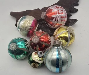 Vintage Kugel Ornament Konvolut 7 Merkur Glas  - Bild 1 von 9