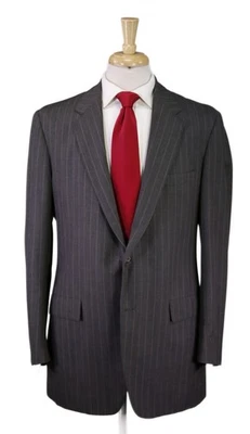 Traje Southwick Vintage Años 70 80 Gris Rojo Rayas 2 Btn Lana 44L Foto 1 de 4