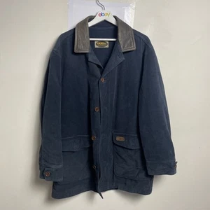 RM Williams Moleskin Cotton Jacket Navy Size Small Leather Collar Aus Made VTG - Picture 1 of 10