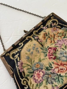 Bolso de Noche Petit Point Vintage Cartera con Bloqueo de Beso Bolso sin asas Cadena de Borde de Latón - Imagen 1 de 24