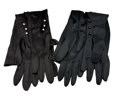 Guantes de Ópera Vintage 2 Pares Negros Pequeños Góticos Halloween Perla Botones Foto 1 de 4