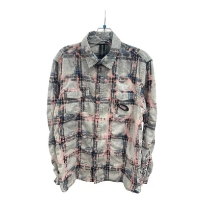 UPCYCLED Burnside蓝色灰色漂白中号法兰绒长袖死囚唱片 — 第 1/4 张图片