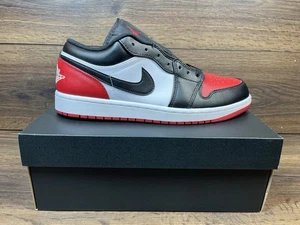 Size 10.5 Nike Air Jordan 1 Low Bred Toe 2.0 Black Red Men’s Shoes 553558-161 - Picture 1 of 12