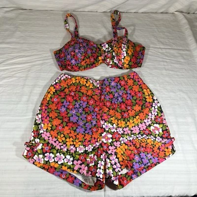 Женские винтажные Sears HAWAIIAN FASHIONS цветной 2 изделия купальник Sz 12 и 36C P1 - Изображение 1 из 4