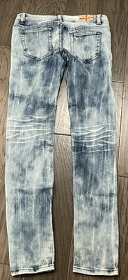 Machine Juniors Size 5 Whiskered Distressed Skinny Denim Blue Jeans - Image 1 of 4