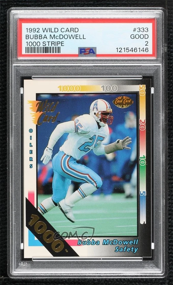1992 Wild Card 1000 Stripe Bubba McDowell #333 PSA 2 - Image 1 of 2