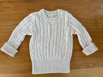 Suéter tejido con cable crema jugo de oliva 18 2 2T XS 100 % algodón crudo cuello con botones Foto 1 de 4