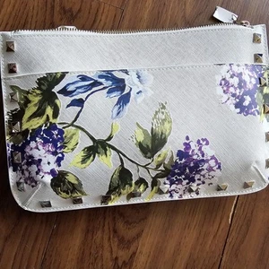 New White House Black Market Floral Studded Clutch White with Purple Hydrangeas - Picture 1 of 9