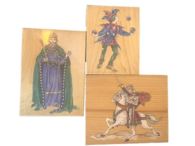 3X Medieval Fantasy Wood Rubber Stamps- King, Knight & Jester- Stamps Happen - Image 1 of 4
