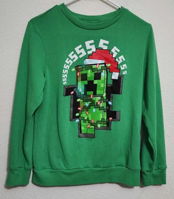 Minecraft Green Creeper Christmas Graphic Print Boys Size 10-12 Sweatshirt - Image 1 of 3