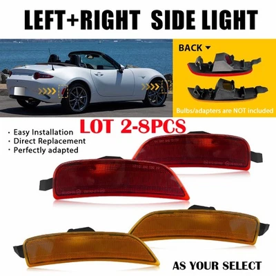 2-8PC Front Rear Amber Red Side Marker Light For 2016 17-2023 Mazda Miata MX-5 W - Imagem 1 de 4