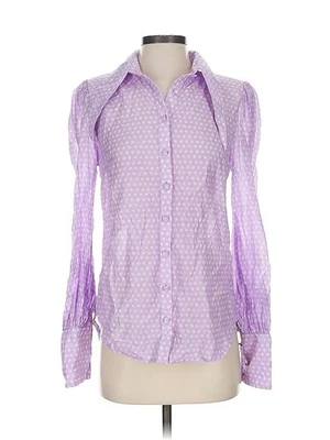 Blusa con cuello manga abullonada algodón seda púrpura azul aguamarina nueva con etiquetas S Foto 1 de 4