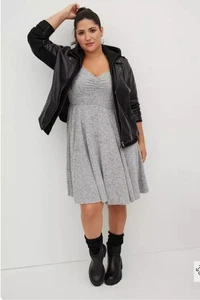 Torrid grau Strick Fit & Flare Kleid Damen 1 Plus V-Ausschnitt geraffte Taille Herbst Stil - Bild 1 von 8