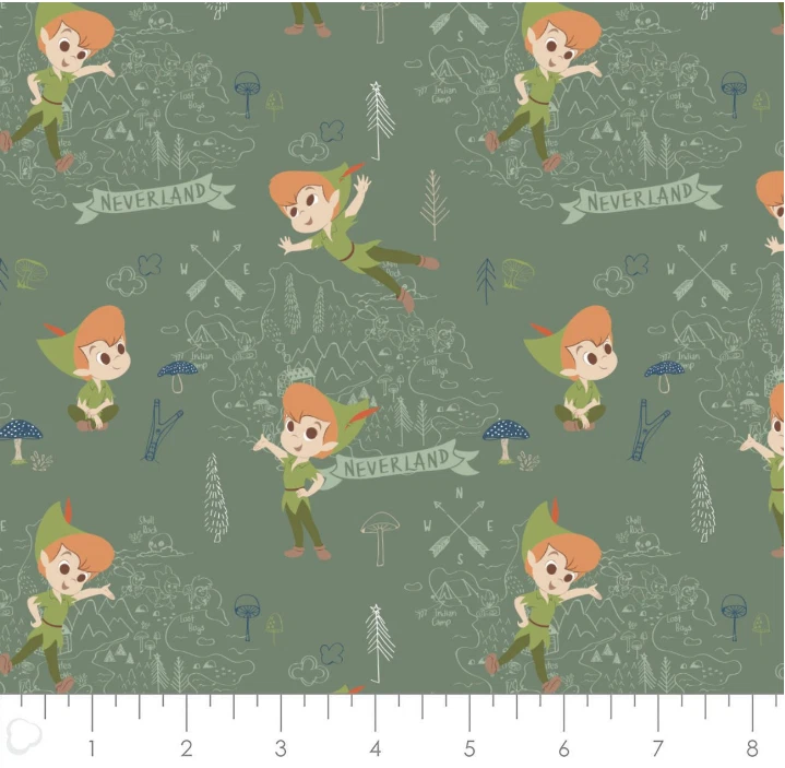 Peter Pan & Tinkerbell Neverland Adventures Green Cotton Fabric by the Yard - Image 1 of 1