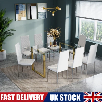 Dining Table Set Tempered Glass Top Kitchen Table & 4/6/8 Seater Dining Chairs - Image 1 of 4
