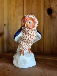 Vintage Hungarian Herend Porcelain Figurine - Iron Red Fishnet Owl - Picture 1 of 9