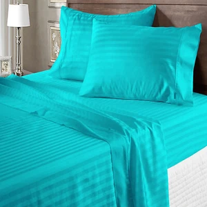 Best Sheets 1000TC-1200TC Egyptian Cotton Select Item & Pocket Aqua Blue Stripe - Picture 1 of 12