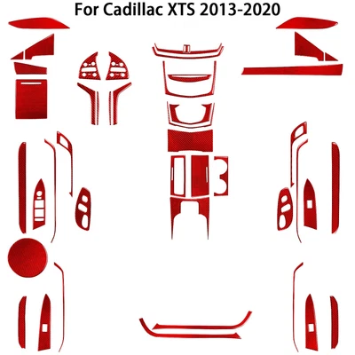 Kits de molduras exteriores interiores completos de fibra de carbono roja de 44 piezas para Cadillac XTS 2013-19 Foto 1 de 4
