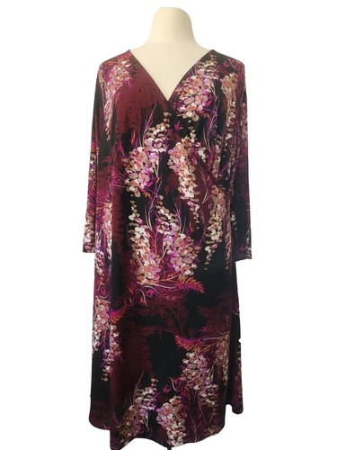 VETEMENTS Abito donna VIP By Avenue 14 16 bordeaux floreale incrociato manica 3 4 elasticizzato