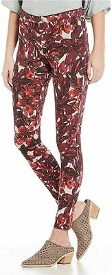 HUE Apple Red Abstract Floral Denim Leggings Women's Sz Medium U20499 - Image 1 of 4