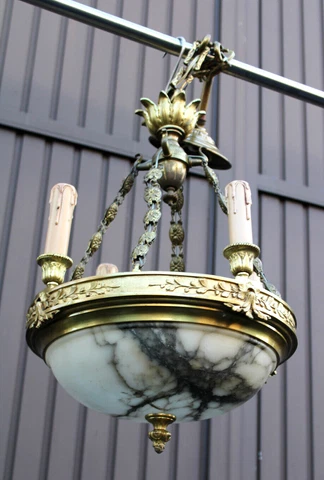 Antique bronze french alabaster bowl louis XVI chandelier lamp Cover